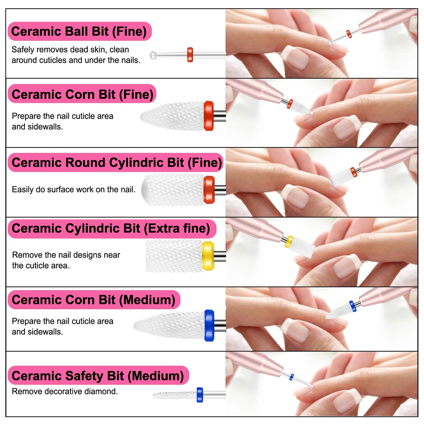 Cellentool 25Pcs Nail Drill Bits Set with Storage Box, 3/32 Inch Tungsten Ceramic Diamond Carbide Nail Drill Bits for Acrylic Gel Polish, Cuticle Efile Remover for Manicure Pedicure