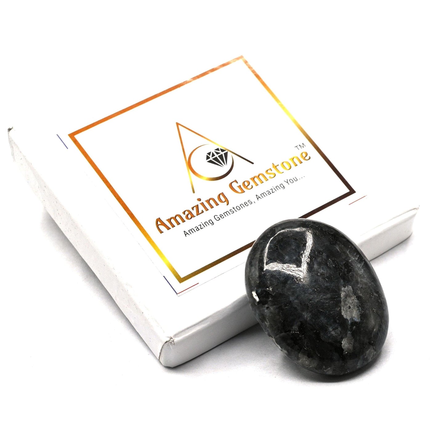 Amazing Gemstone Larvikite Crystals and Healing Stones - Large Palm Stone Crystals Piedra - Crystal for Good Luck, Balanced Positive Energy, Meditation - Unique Stocking Stuffers, Gifts for Women, Men