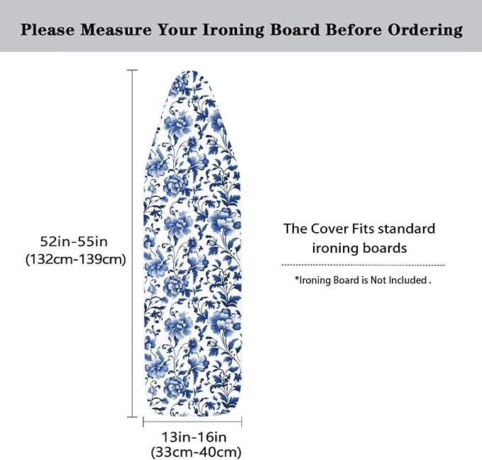 Retro Blue Flower Ironing Board Cover 15x54 Inch