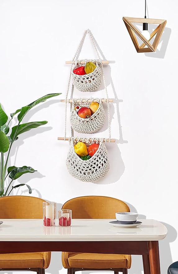 AARAINBOW Wall Cotton Hanging Baskets, Large 3 Tier Decorative Wall Basket