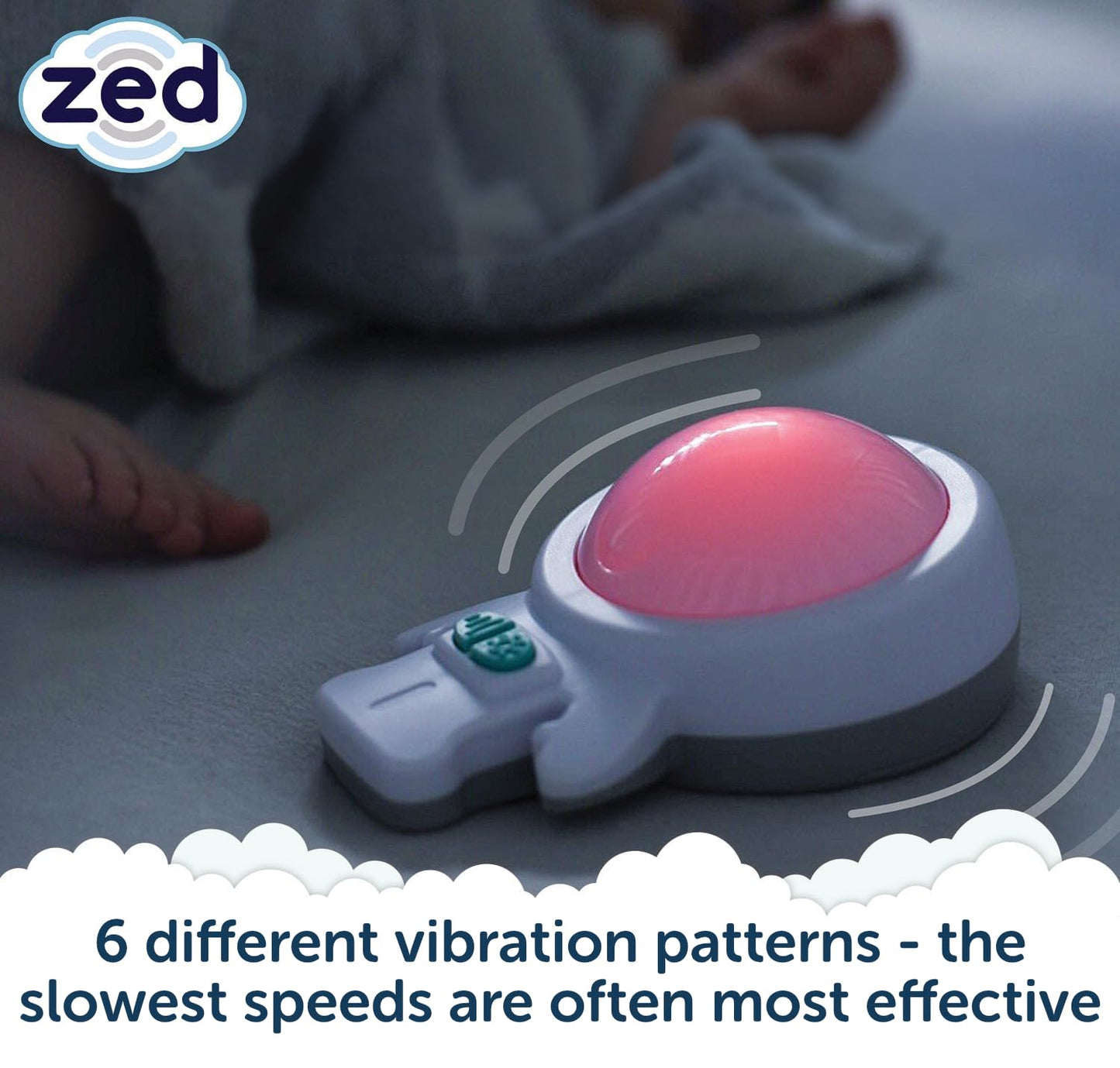 Zed by Rockit Vibration Baby Sleep Aid with Calming Red Night Light - for Baby Cots Cribs & Moses Baskets - 6 Soothing Vibration Settings