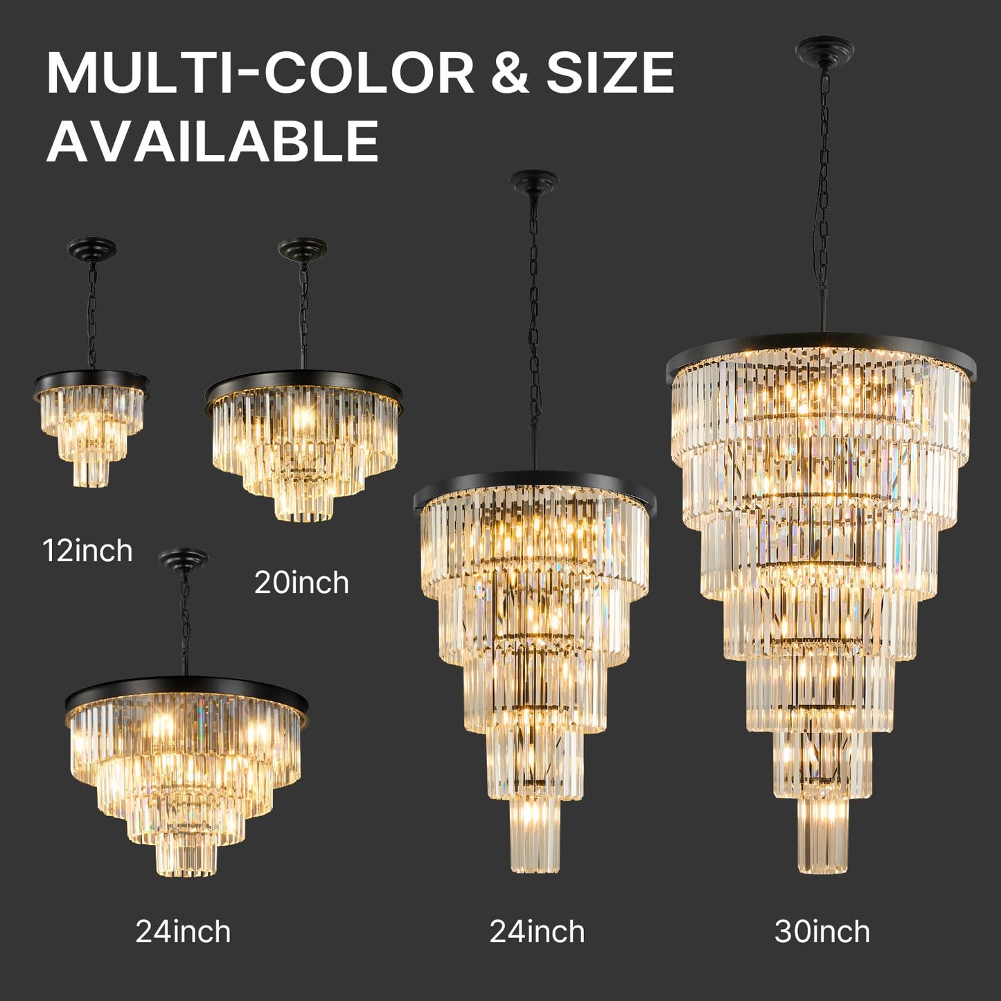 Modern Crystal Chandeliers For Dining Room: 12" Black Small Luxury Hanging Pendant Light Fixture Over Table - 3 Tiers Mini Round Chandelier For Kitchen Island Bedroom Entryway Foyer Closet 4 Lights