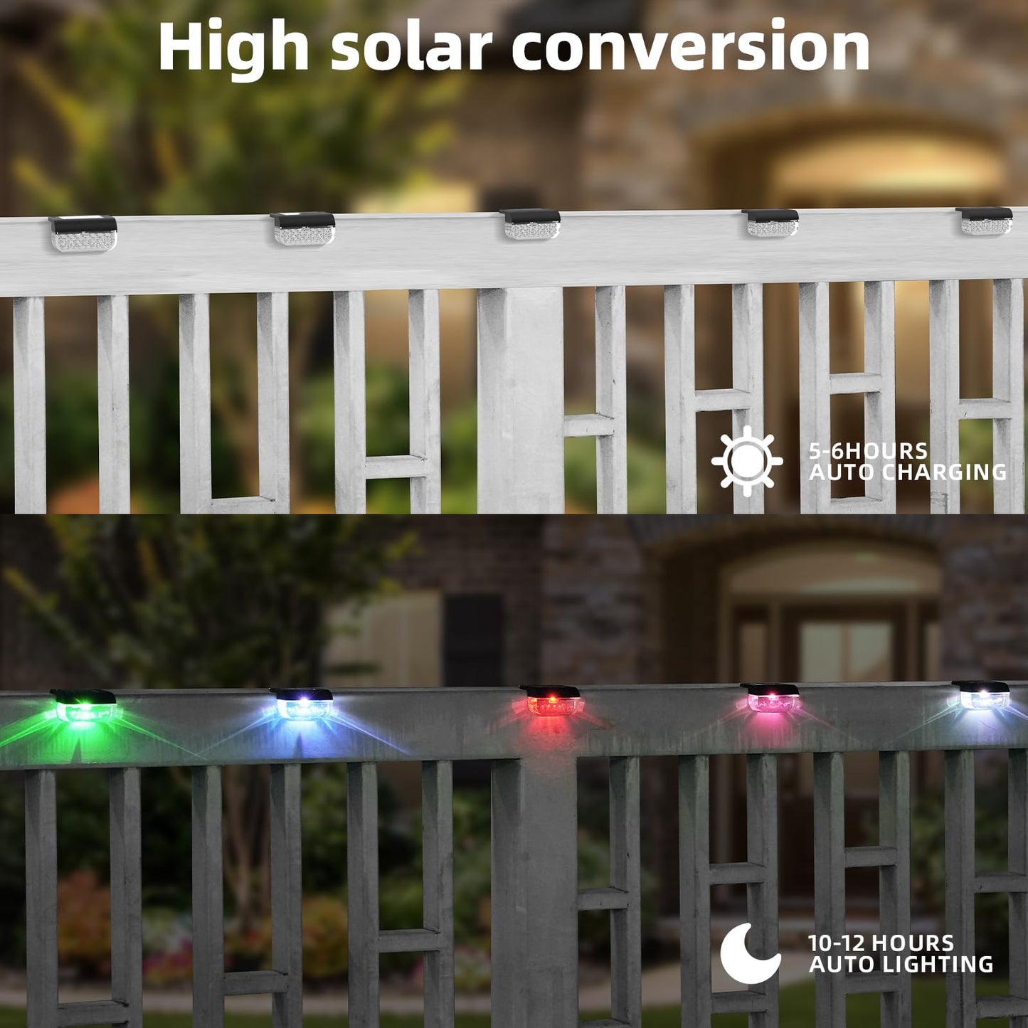 Herzila Solar Step Lights Outdoor, 8 Pack RGB Color Changing Christmas Solar Fence Lights, Waterproof Deck Lights for Outside, Step, Fence, Deck, Stair, Pool and Yard