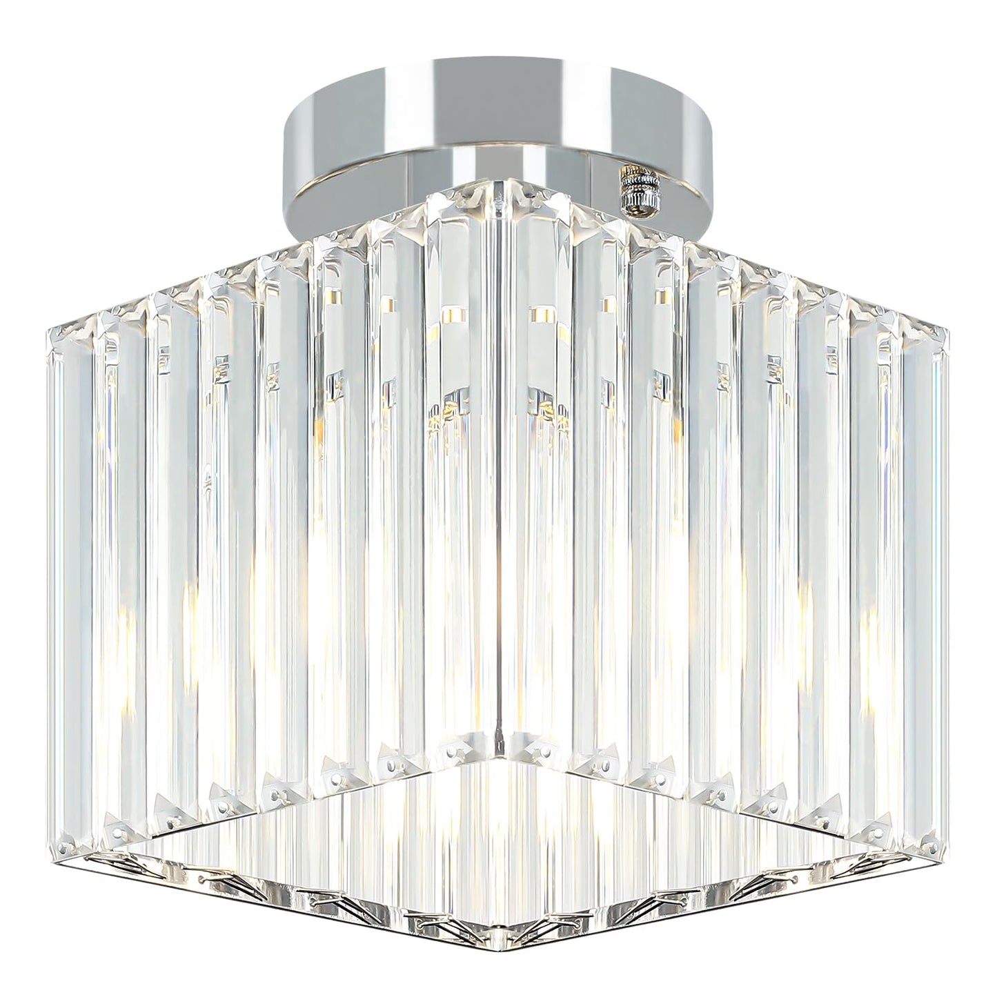 GZBEINI 2-Pack Modern Crystal Semi Flush Mount Ceiling Light, Mini Square Chrome Hallway Light Fixtures Close to Ceiling Lights for Entryway Bathroom Bedroom Kitchen Dining Room Laundry, 7.24Inch
