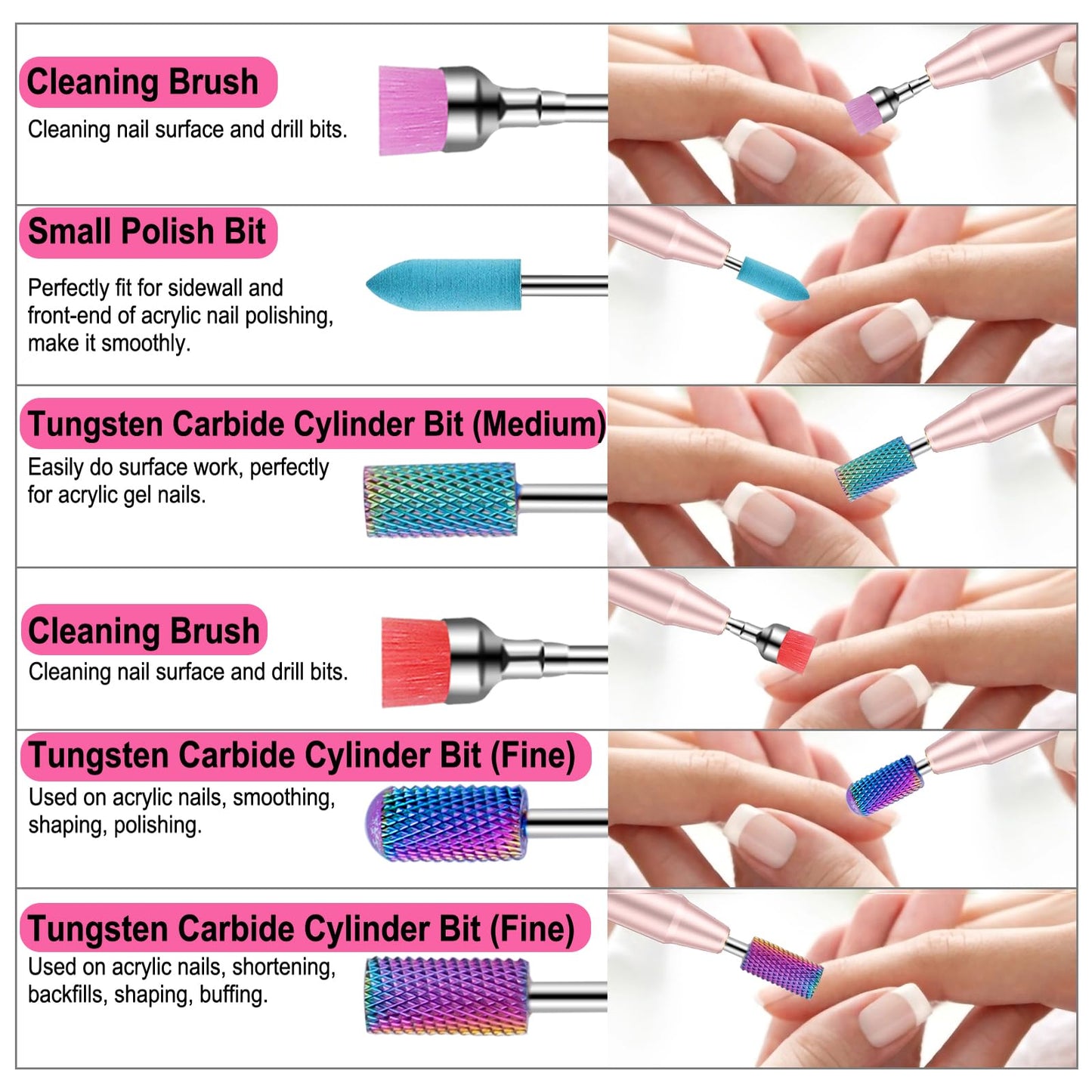Cellentool 25Pcs Nail Drill Bits Set with Storage Box, 3/32 Inch Tungsten Ceramic Diamond Carbide Nail Drill Bits for Acrylic Gel Polish, Cuticle Efile Remover for Manicure Pedicure