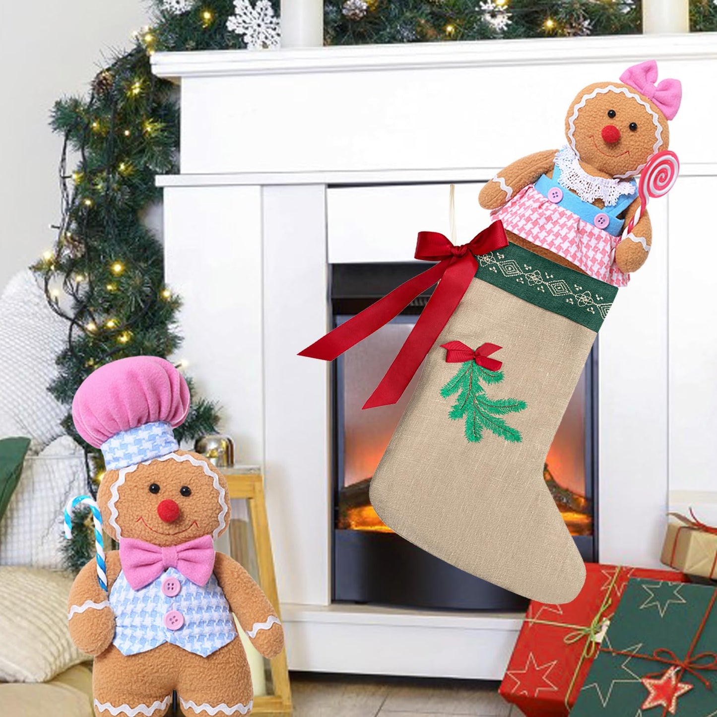 GAKSK Christmas Decorations Indoor Gingerbread Plush Hold Candy Cane Home Decor Gifts 11.8inch Gingerbread Stuffed Animal Doll Tree Toppers Christmas Decorations (2PCS)