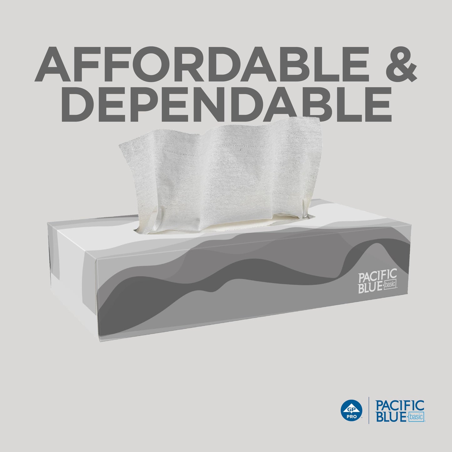 Georgia-Pacific Pacific Blue Basic 2-Ply Facial Tissue (47410), 100 Sheets Per Box, 30 Flat Boxes Per Bulk Case