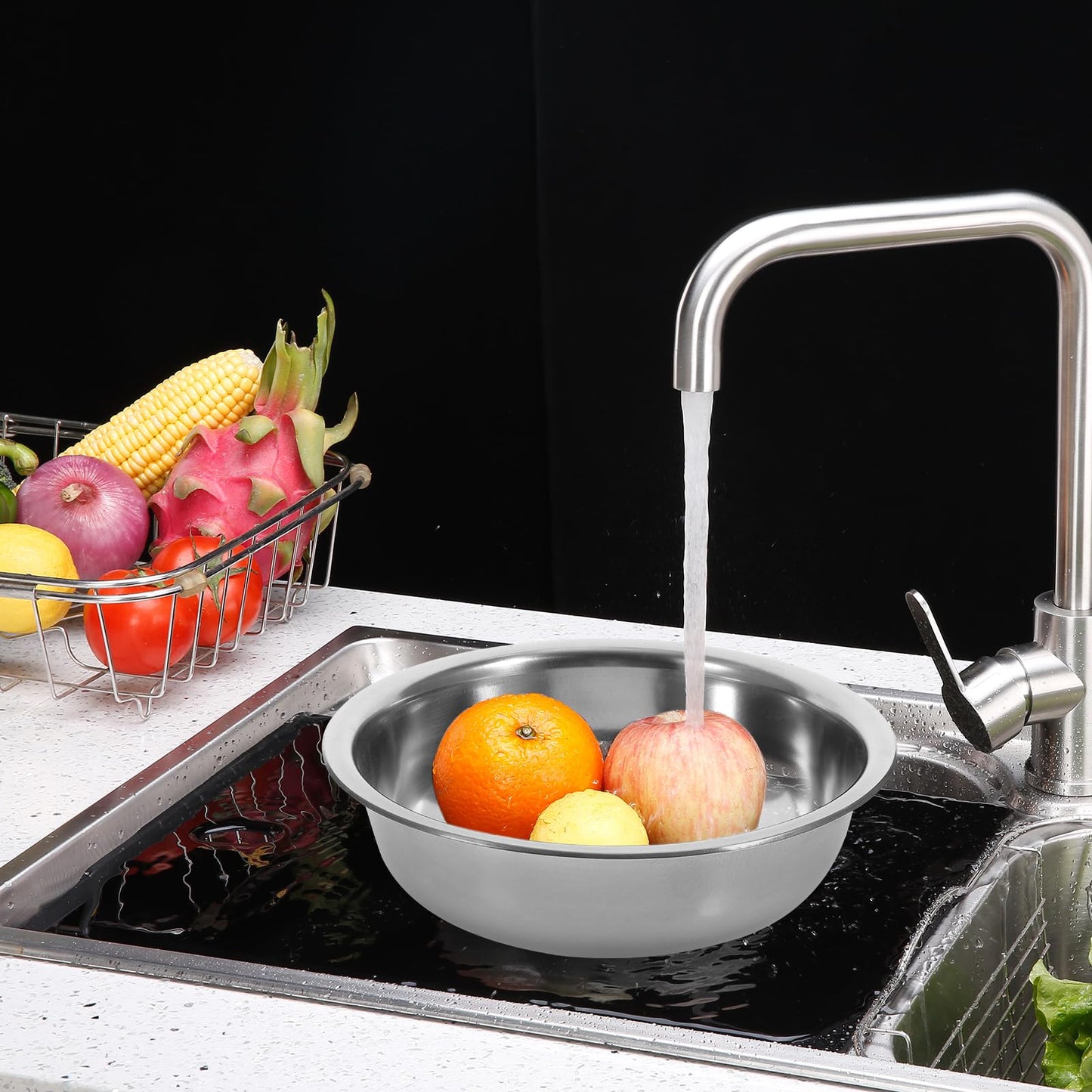 UPKOCH Stainless Steel Basin 10.62 Inch Multipurpose Kitchen Soup Bowl for Mixing Egg Beating Flour Vegetable Washing and Food Prep
