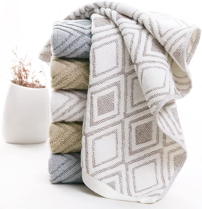 Pidada Hand Towels Set of 4 Diamond Pattern 100% Cotton Absorbent Soft