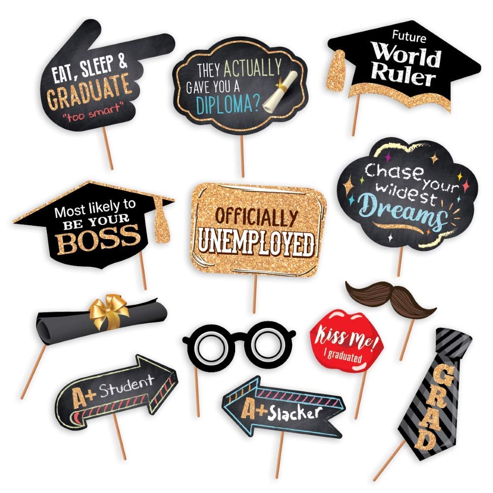 2025 Graduation Party Backdrop - Classy Black, White and Gold Theme Photography Fabric Backdrop and Studio Props DIY Kit. Great as Photo Booth Background Party Supplies and Prom Banner Decorations