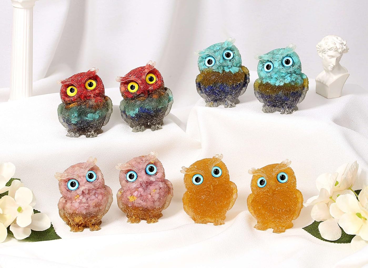 LAIDANLA 2.4" Owl Figurine Natural Healing Crystal Cute Owl Animal Statue Pocket Sculpture Reiki Spiritual Energy Gemstone Home Office Room Desk Decor Gifts(Gradient Turquoise Citrine Lapis Lazuli)
