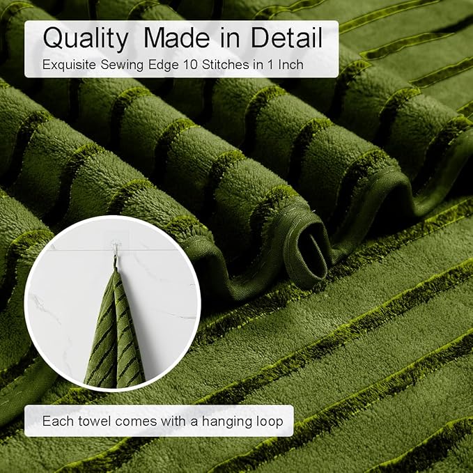 8 Pcs Army Green Cabana Stripe Large Bath Towel Set Oversized Bath Sheet-2 Bath