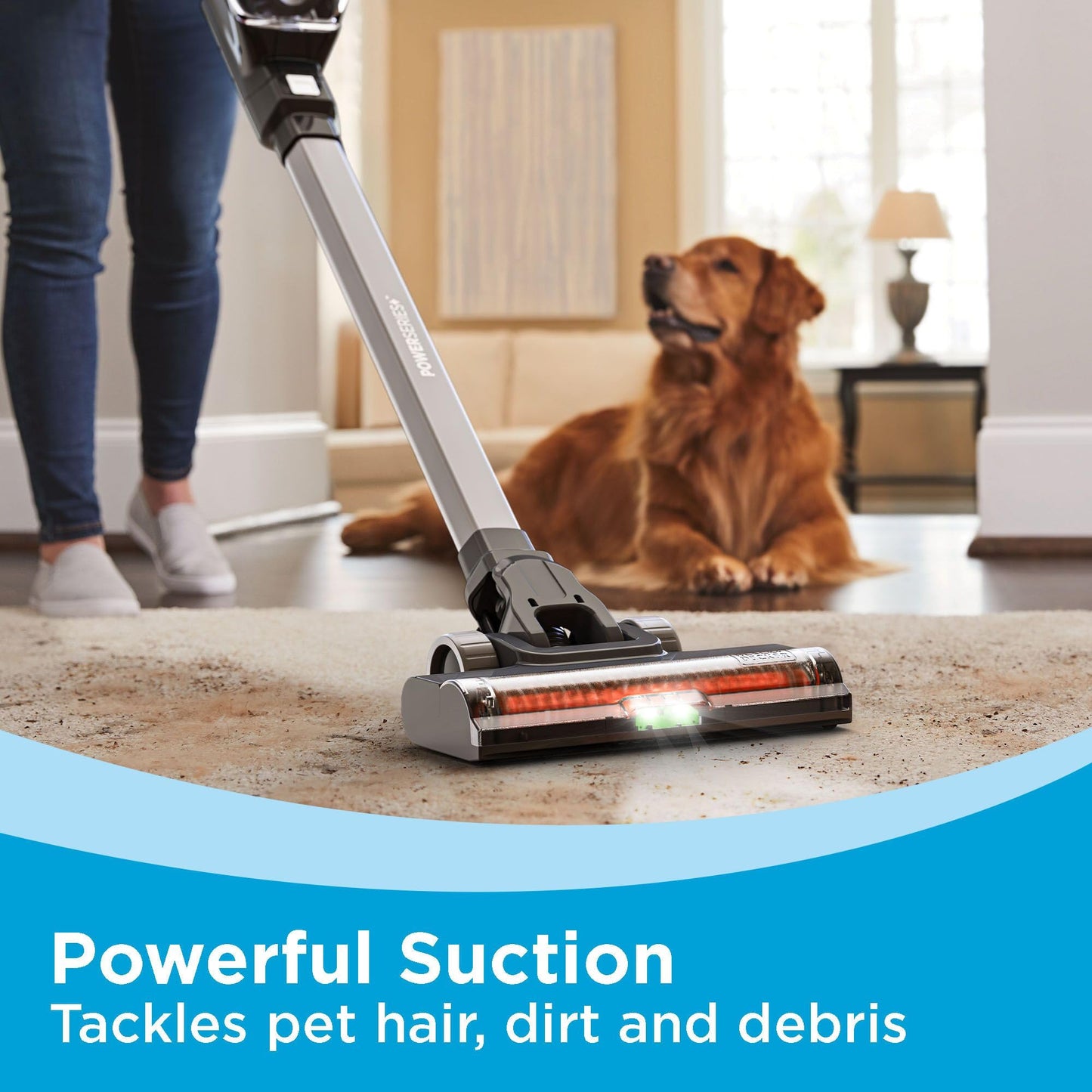 BLACK+DECKER POWERSERIES+ 20V MAX Cordless Vacuum Cleaner, Stick Vacuum Rechargeable with LED Floor Lights, Anti-Tangle Lightweight, Removable Battery (BHFEA18D1)