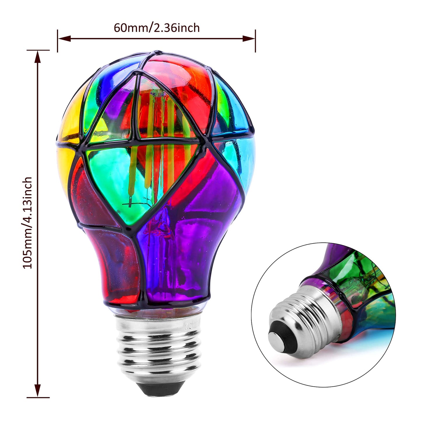 Kitmose 2 Pack Stained Glass Light Bulbs, LED Edison Light Bulb E26 3.5W Replacement Light Bulbs Tiffany Style for Bedroom Living Room Home Christmas Decoration (A60)