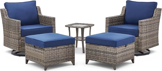 5 Pieces Outdoor Patio Furniture Set-All-Weather Wicker Patio Swivel Glider