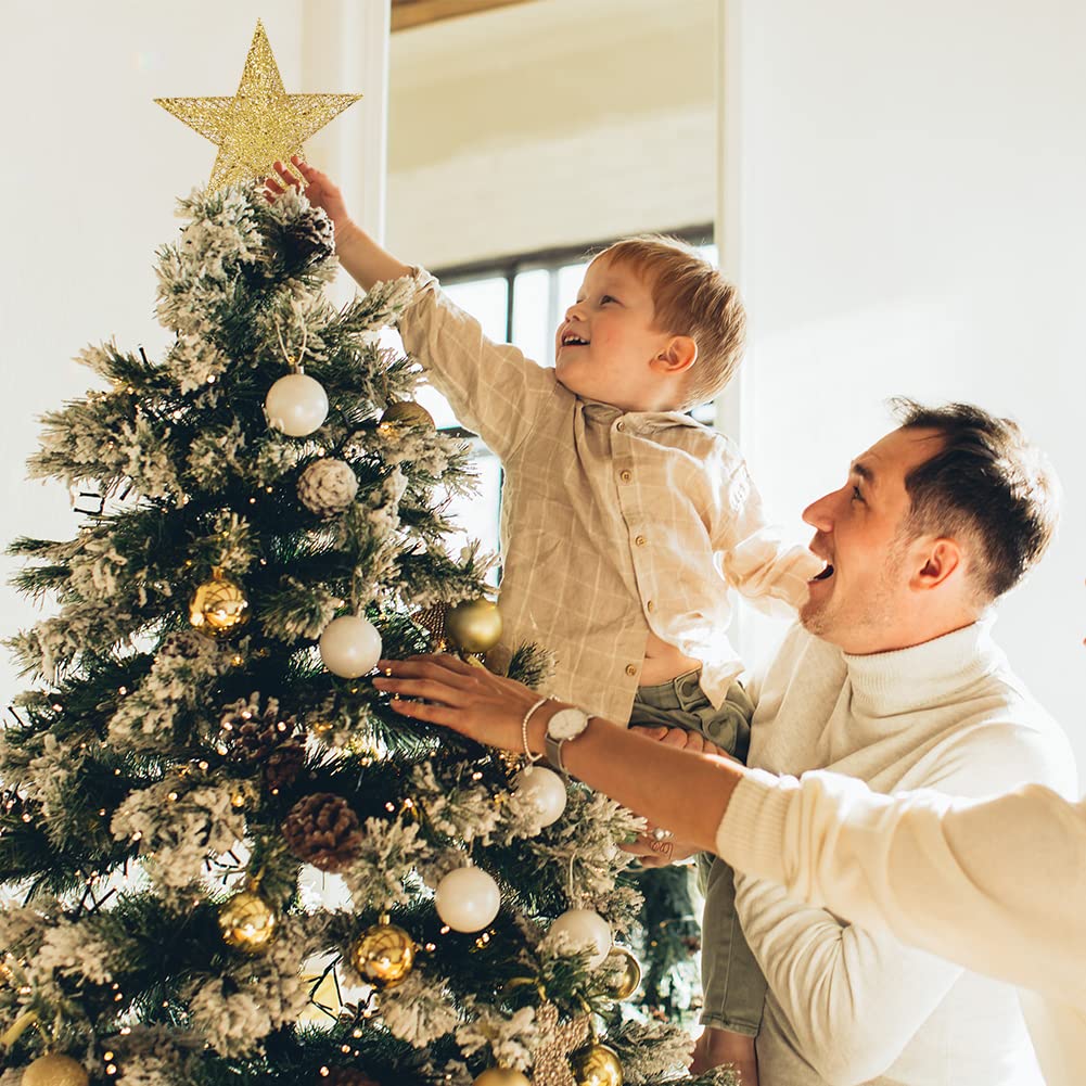 Christmas Tree Star Topper, Metal Xmas Tree Topper Star Christmas Decoration Glittered Tree-top Star for Festive Christmas Decor Holiday Ornament or Home Decor (Gold, 6 inch)