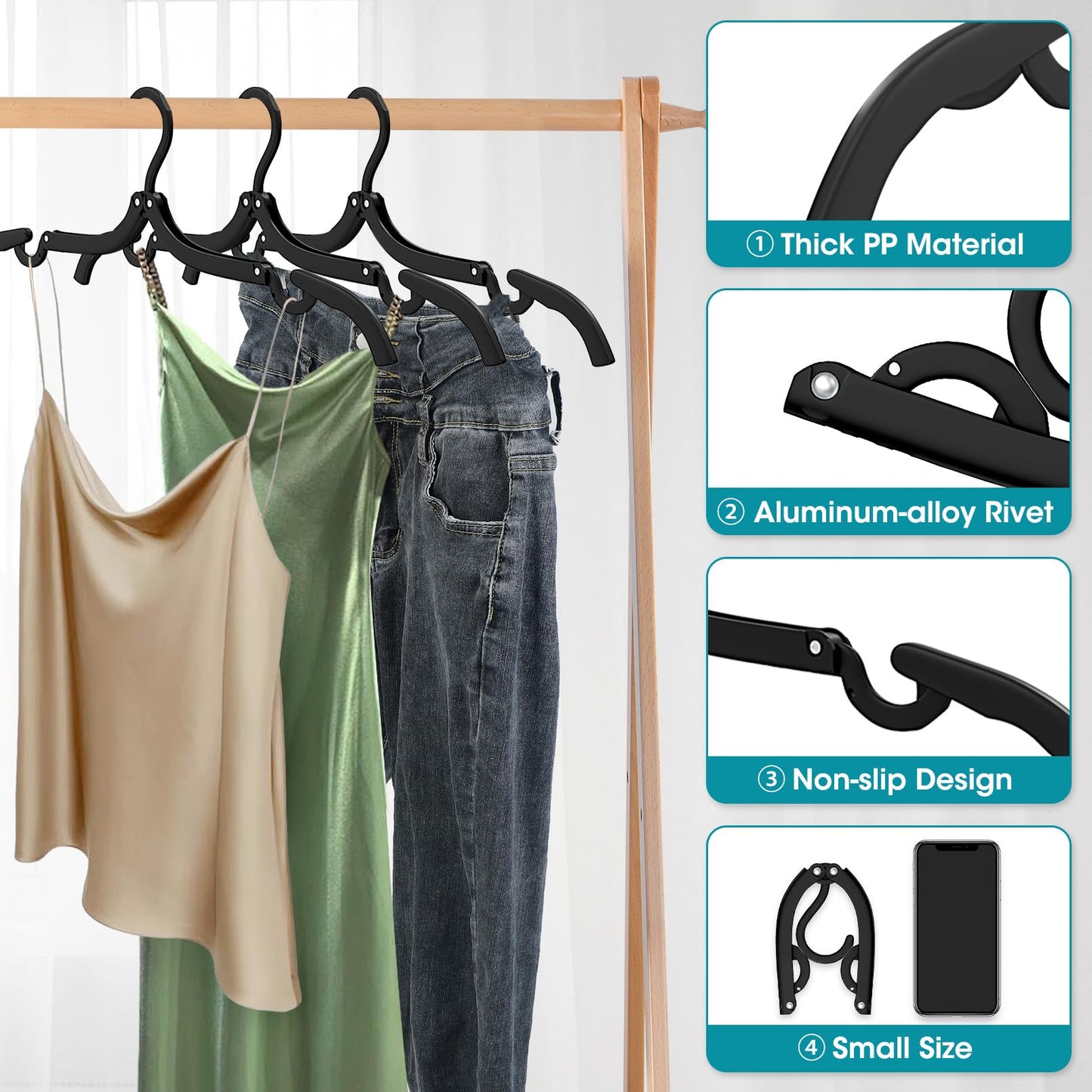 30 Pcs Travel Hangers Portable Foldable Travel Hanger Organizer, Plastic Cruise Essentials Clothes Drying Rack Folding Hangers for Camping Flying RV Europe Vacation Essentials Suitcase, Black