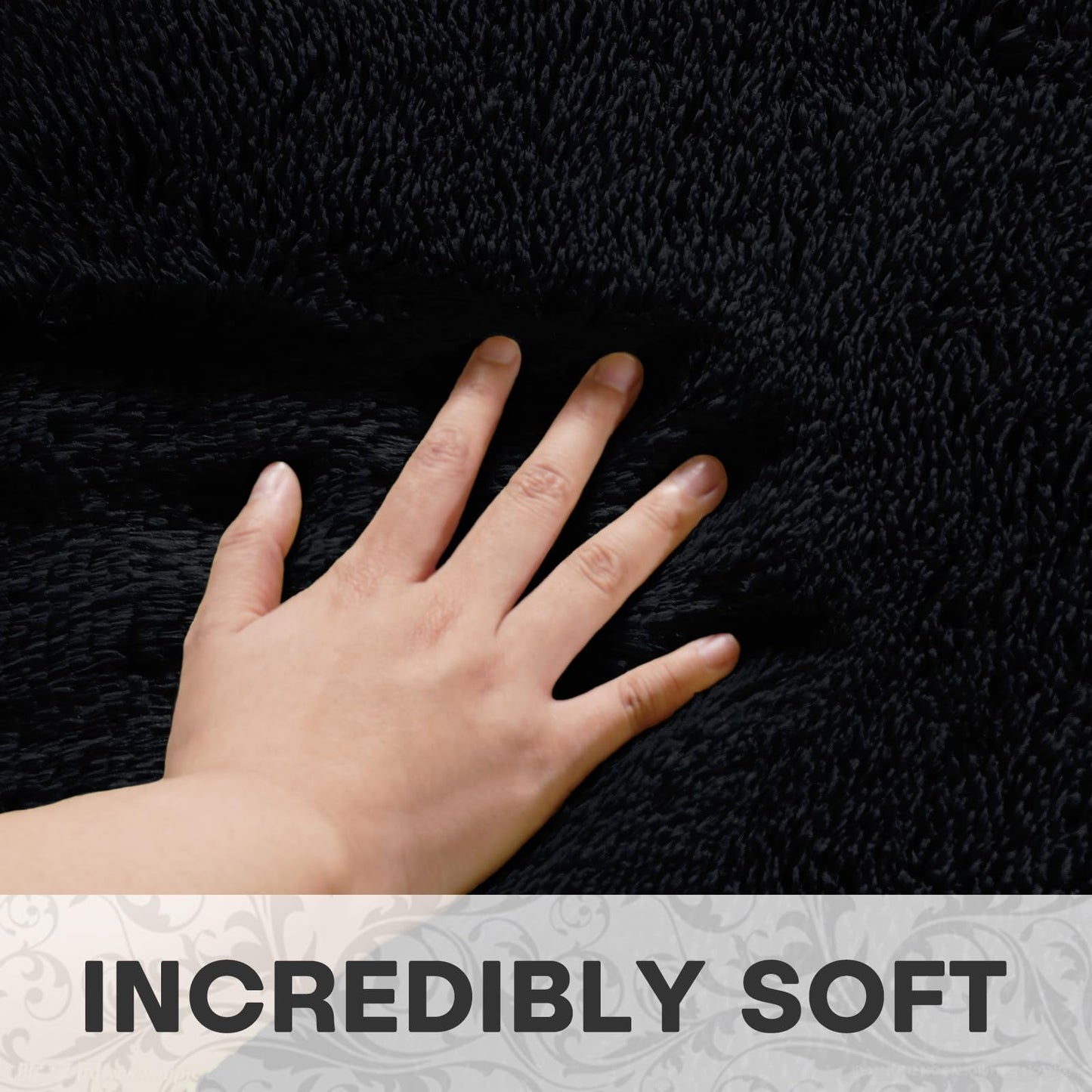 XSIVOD Black Rugs for Living Room, Ultra Soft Bedroom Rug, Plush Floor Carpet, Luxury Fluffy Shag Lounge Carpet for Nursery, Kids Baby Room, 80x160cm