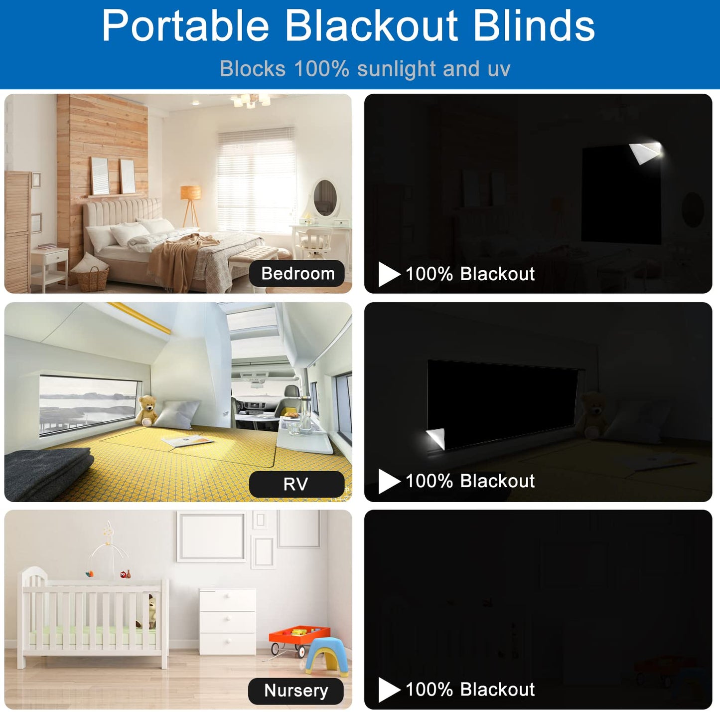 100% Blackout Blind Magnetic Window Cover 118 x 57Inch,No Drill,Cut Any Size/Shape,Portable Black Out Shades Curtains for Nursery Bedroom,Rv,Media Room with Magnetic Closure