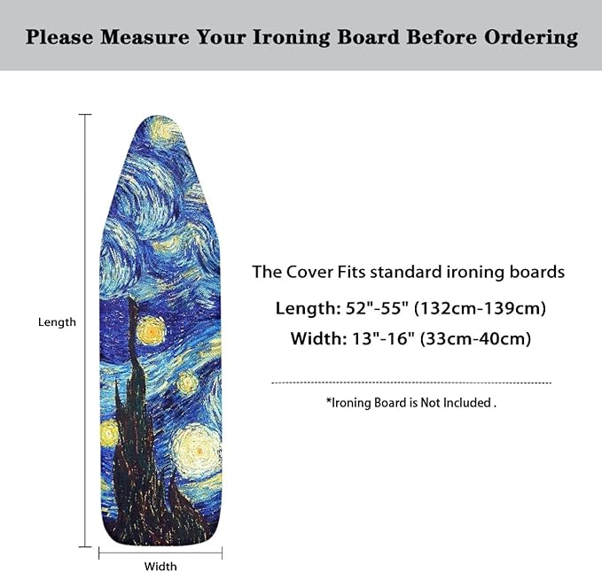 Starry Night Ironing Board Cover and Pad Standard Size Van Gogh Padded Table