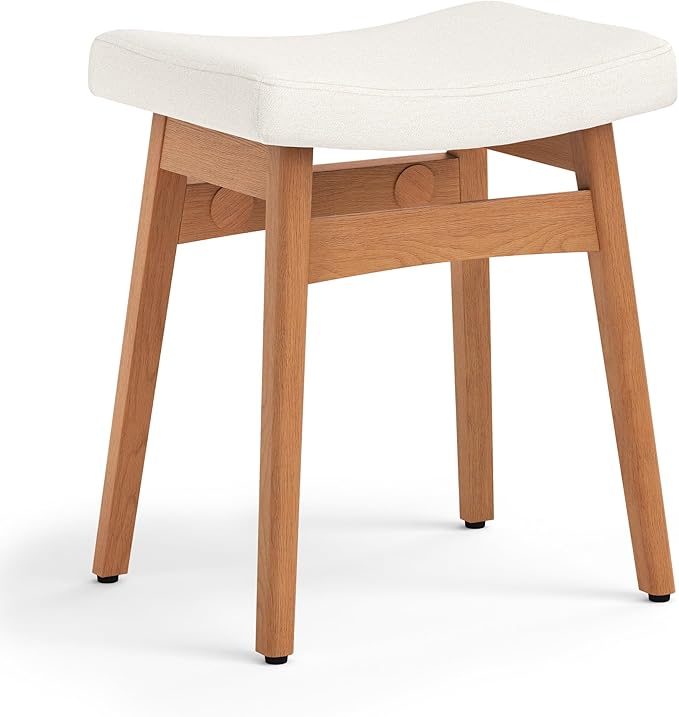 LUE BONA Solid Wood Vanity Bench Stool, 17.3" H Ergonomic Saddle Stool