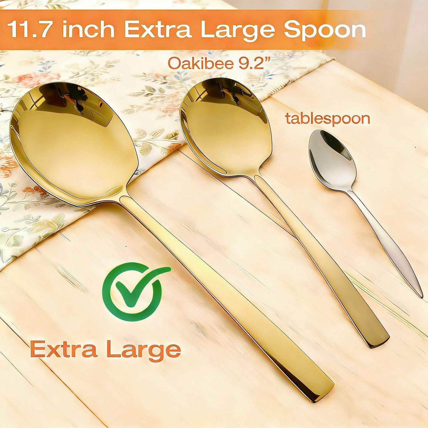 Extra Large Serving Spoons Set of 4-Piece, 11.7-Inch Gold Serving Slotted Spoon x 2 Serving Spoon x 2, Stainless Steel Serving Utensil for Buffet, Parties, Catering - Dishwasher Safe(4-Pack, Gold)