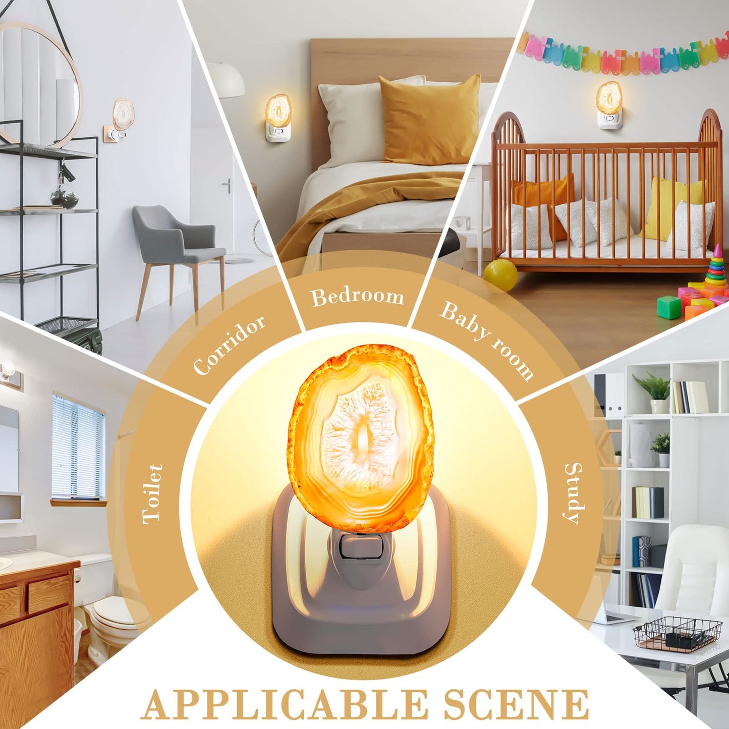 Hortsun Stone Nightlight Plug into Wall Christmas Agate Night Light Agate Slice Light Crystal with Switch Home Decor Hallway Lights, Nightlight for Toilet Kitchen Bedroom(Beige)