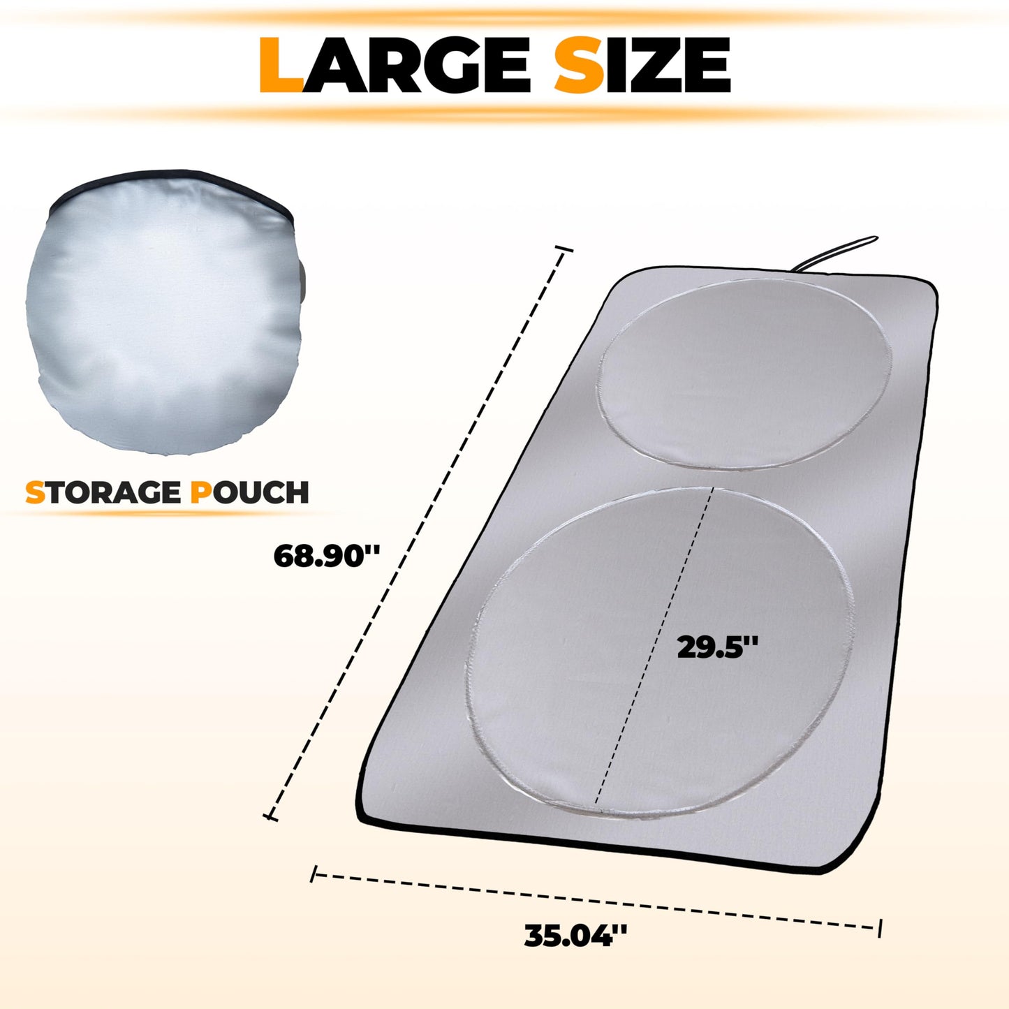 Sun Shade for Car Windshield Foldable Front Window Sun Visor 240T Reflective Fabric Blocks UV Rays and Sun, Automotive Interior Protection for Cars,Trucks, SUVs|L (68.9”x35”)