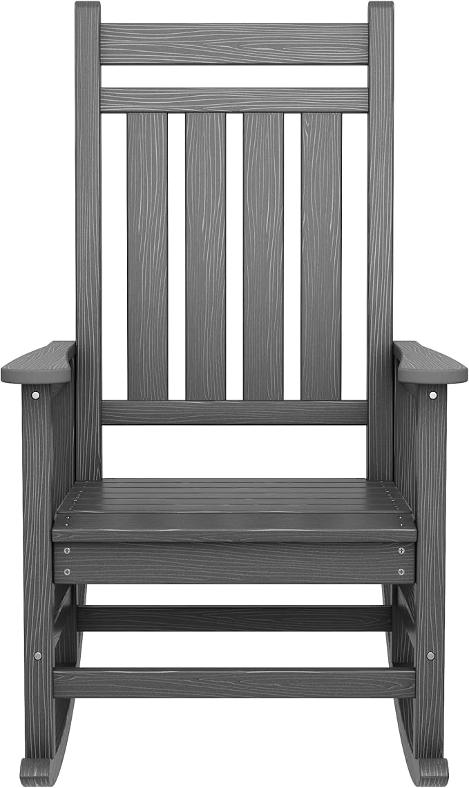 SERWALL Outdoor Rocking Chair Set of 2, HDPE Rocking Chairs for Adult, All Weather Porch Rockers for Lawn Garden, Grey