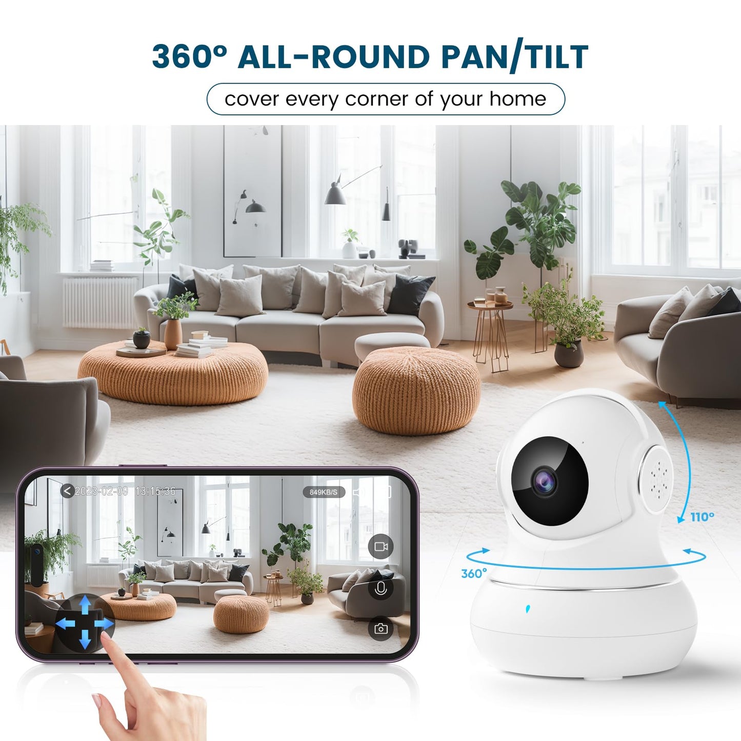 litokam Little elf Indoor Camera - 2K Pet Camera with APP Controlled, Smart Motion, Two-Way Audio, 360° Security Camera Indoor with IR Night Vision, Work with Alexa