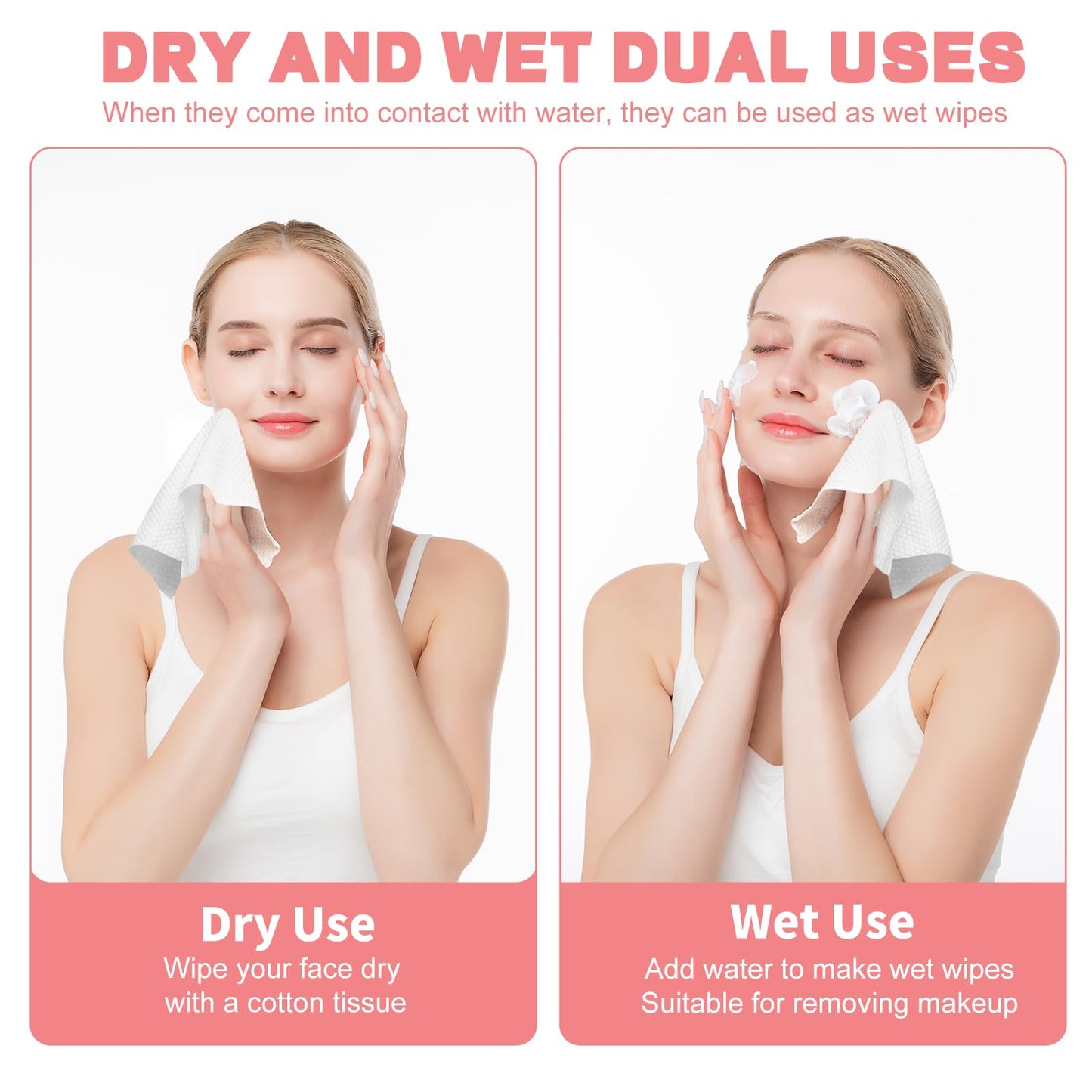100 Count Disposable Face Towel, Ultra Soft & Thick Washcloths, Biodegradable Facial Towels for Sensitive Skin, Makeup Remover Dry Wipes, Lint-Free Towelettes for Cleansing