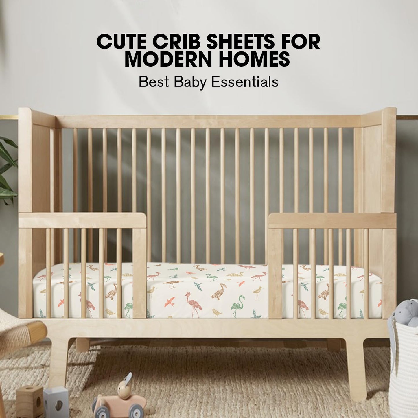 Little Grape Land Crib Sheets for Boys and Girls, 2pk Baby Crib Fitted Sheet for Standard Size Crib and Toddler Mattress, Super Soft Baby Sheet, Wetland Birds