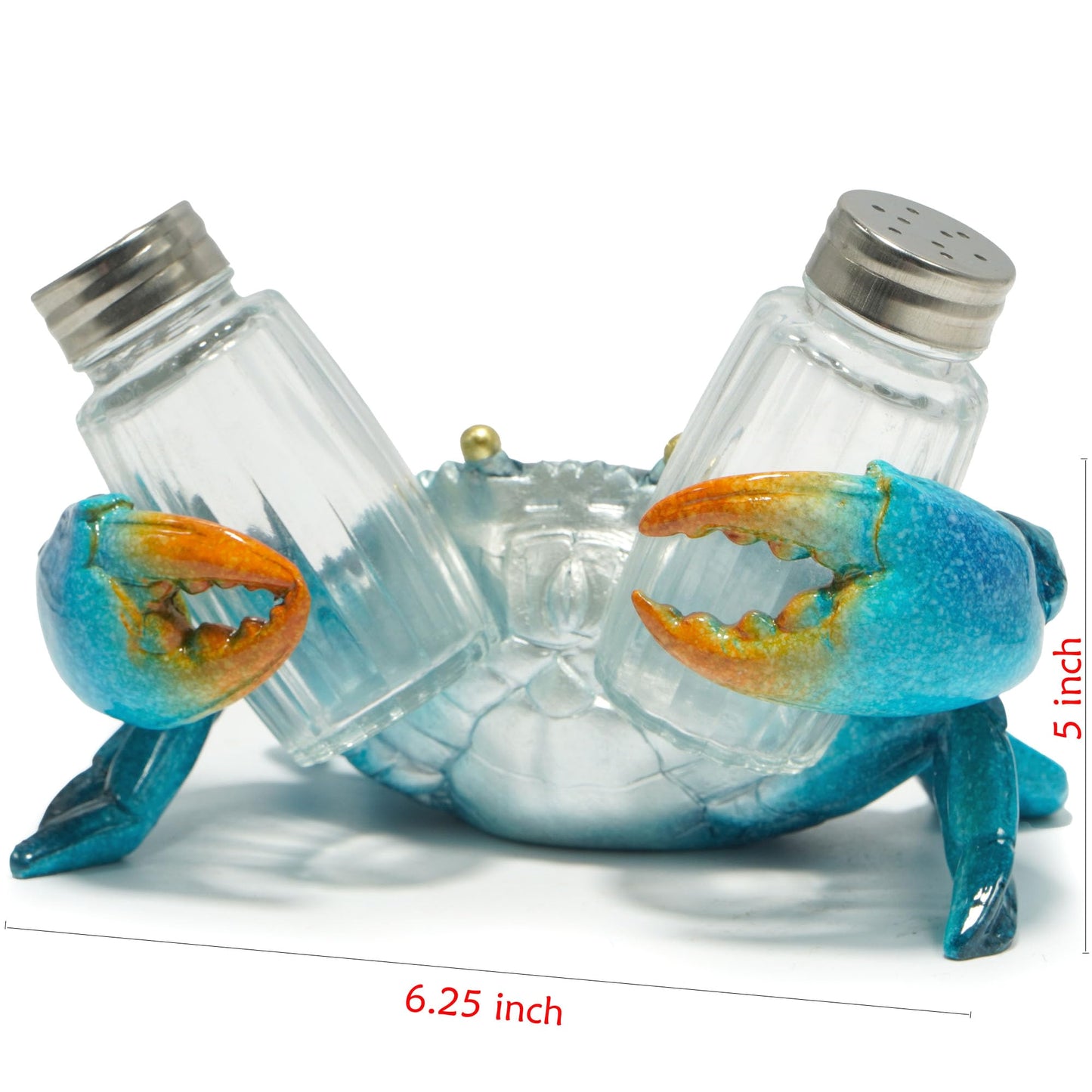 Hodao Sea Crab With Salt and Pepper Shaker Figurines Decoration Crab Set with Holder Figurine for Beach Bar or Tropical Kitchen Decor Table Decor By Home Gifts For Mom (Blue)