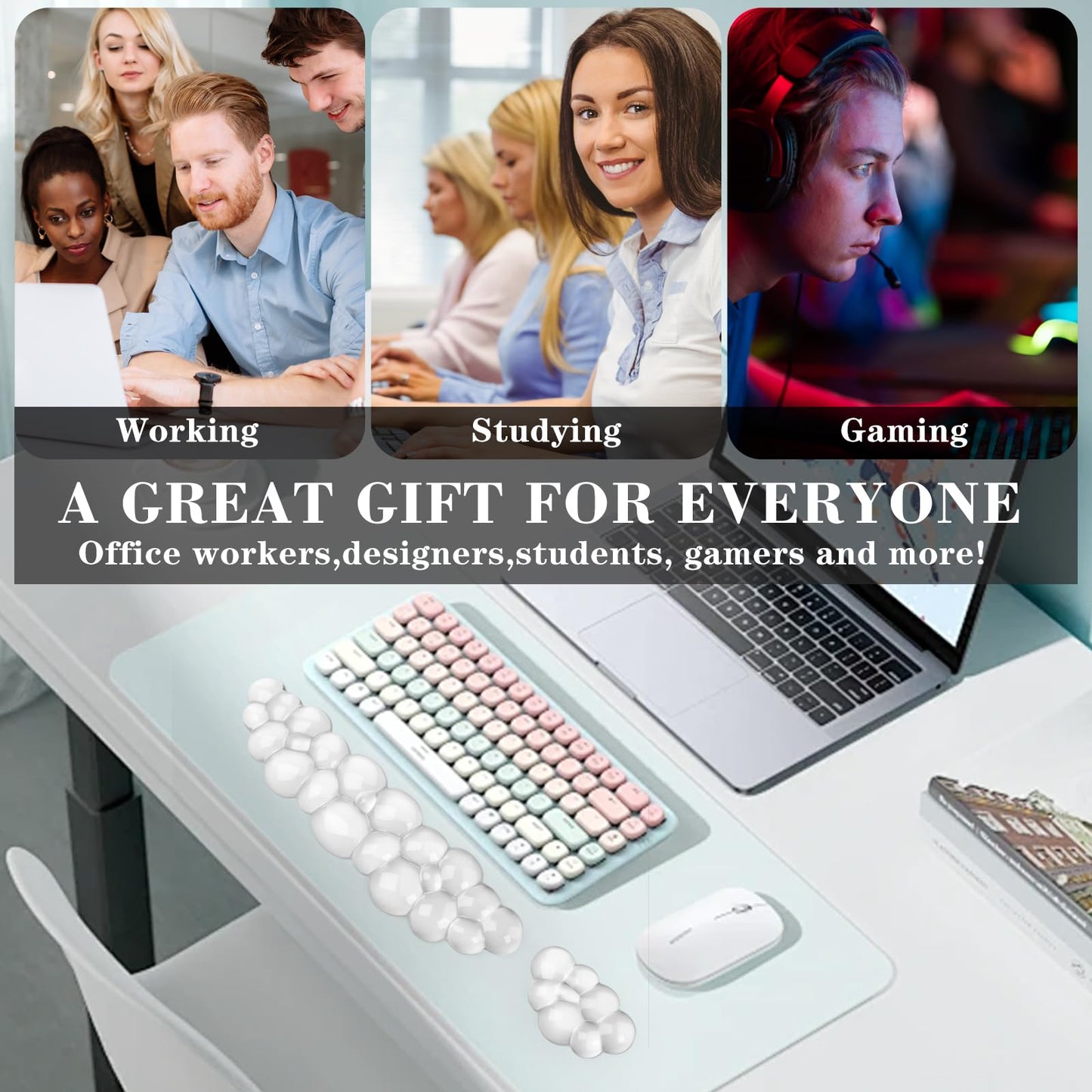 Gel Cloud Keyboard and Mouse Wrist Rest, Cute Wrist Support and Arm Support Keyboard Rest for Keyboard and Mouse Typing Pain Relief,Suitable for Office/Computer/Laptop/Gaming(White)