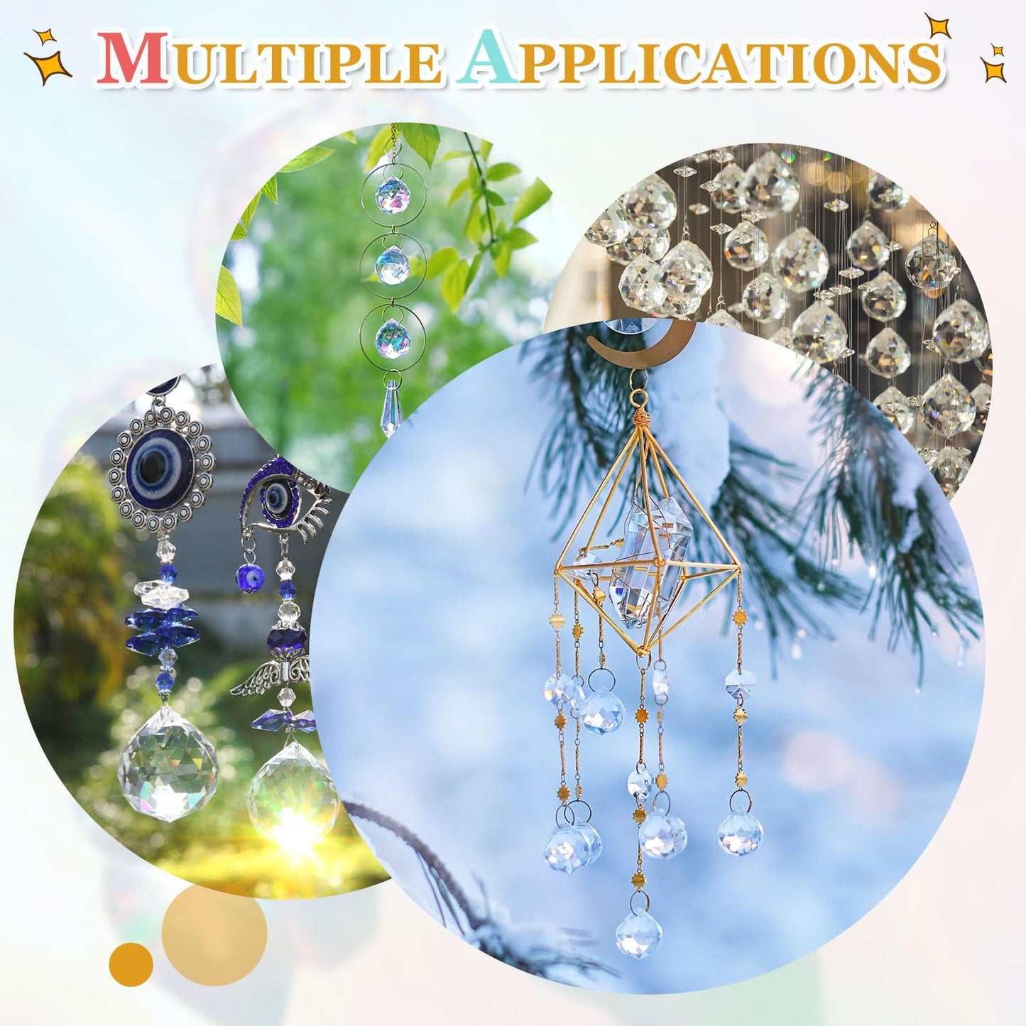 YELARXI Crystal Ball Prisms, Sun Catcher Hanging Prism Sun Catcher Pendant 56mm / 2.2Inch & 4 Pack & Clear-Fitting for (Outdoor/Indoor/Windows/DIY Decor/Feng Shui/Chandelier)