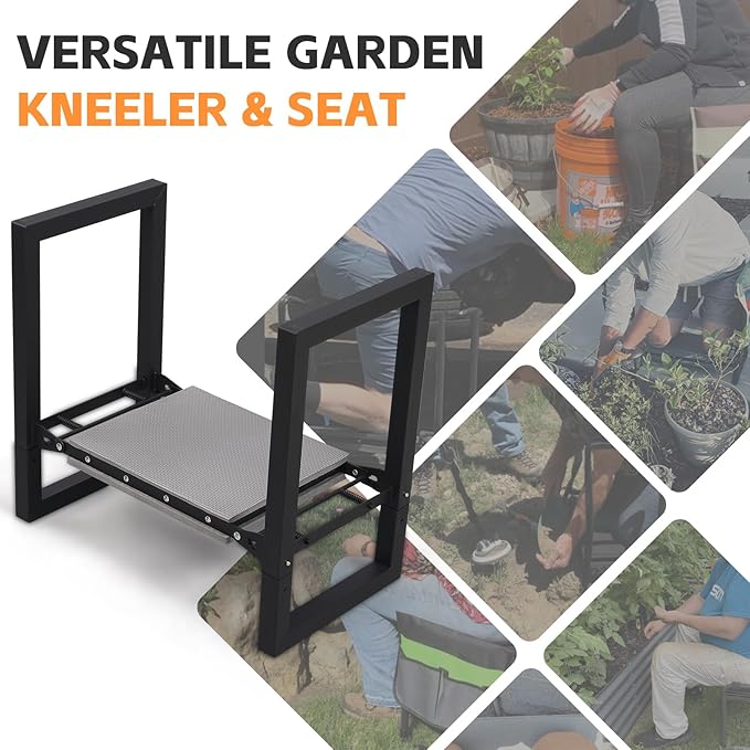 Garden Kneeler and Seat Heavy Duty 500lbs, Anti-Tip Gardening Stools with 10.5” Widen Kneeling Pad for Seniors Gardeners, 2 in 1 Garden Bench for Kneeling and Sitting