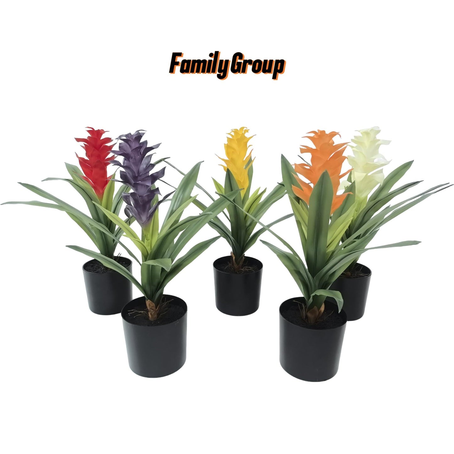 LNGODEHO 16'' Artificail Bromeliad Plant Greenery Hand Touch Leaf Flower in Pot for Indoor Outdoor Patio Garden Home Décor (Red)