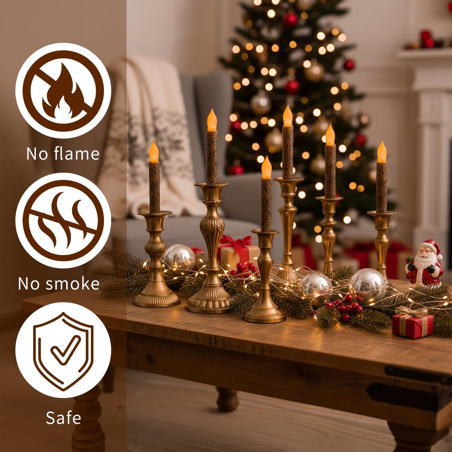 Aulaygo 6PCS Primitive Taper Candle with Timer Remote Control,Real Wax Hand Dipped Rustic Flameless Candles Battery Operated for Halloween Christmas Country Home Decor Church