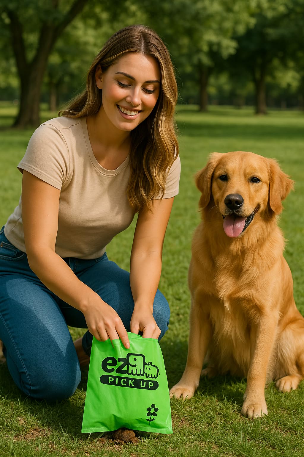 1000 Pet Waste Disposal Dog Poop Bags, EZ Pickup Bags Green (single roll, not on small rolls)
