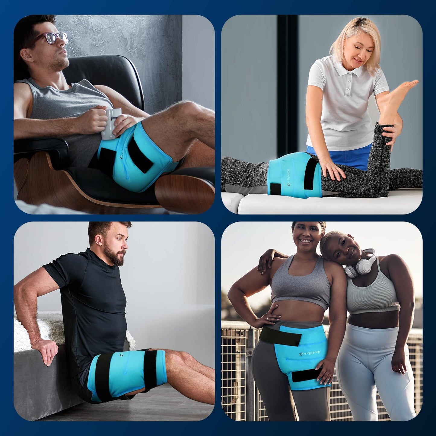 Comfytemp Hip Ice Pack Wrap for Sciatica Pain Relief, Hip Replacement Kit After Surgery, Reusable Gel Ice Pack for Injuries, Hot Cold Compress Recovery Items, Fathers Day Dad Gifts for Men, Blue (S/M)