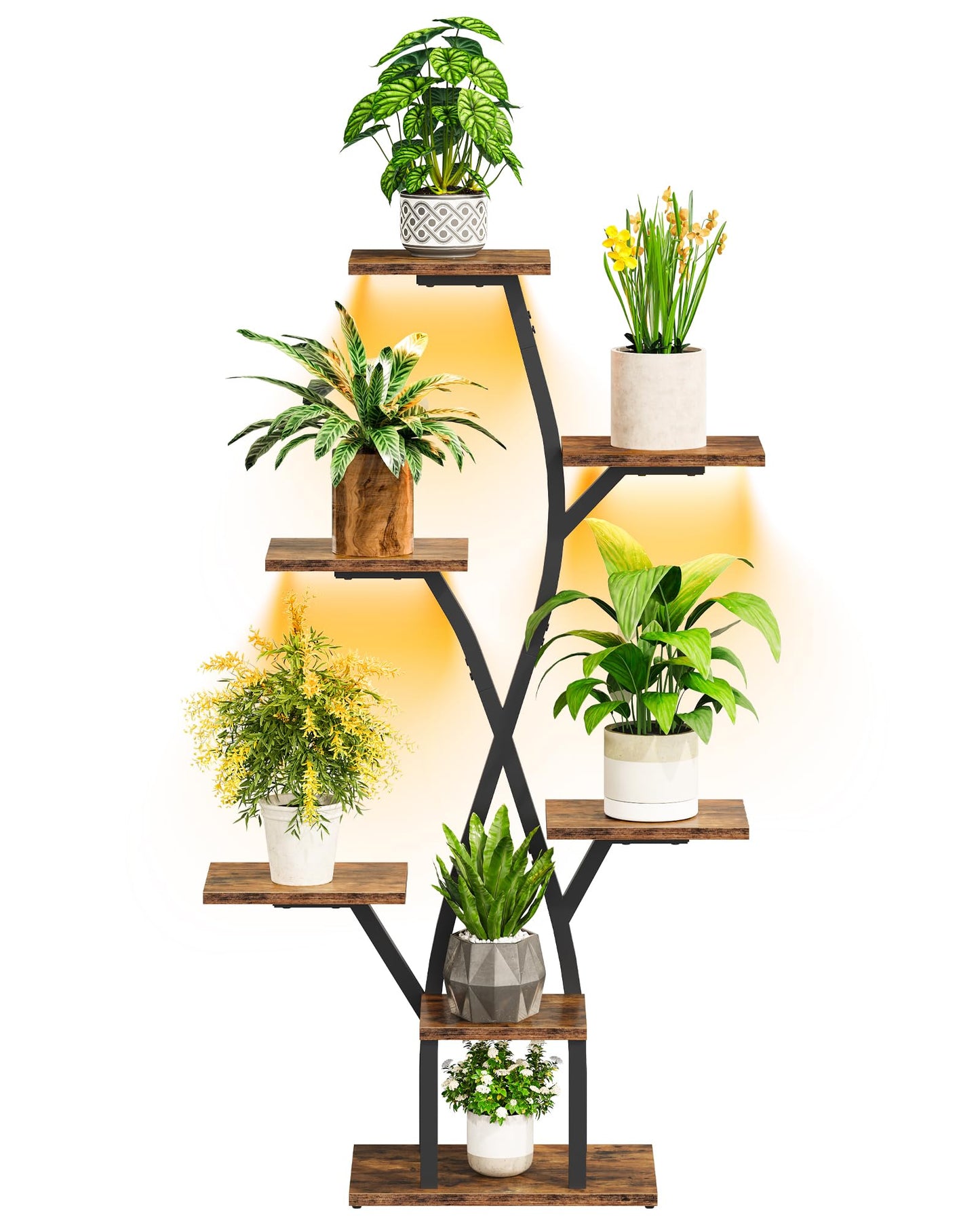CHOEZON Plant Stand Indoor with Grow Light, 7-Tier Flower Plant Holder, 46.5” Tall Corner Plant Display Rack, Dimmable Grow Light with Timer, Rustic Brown and Black TCJ40DBF