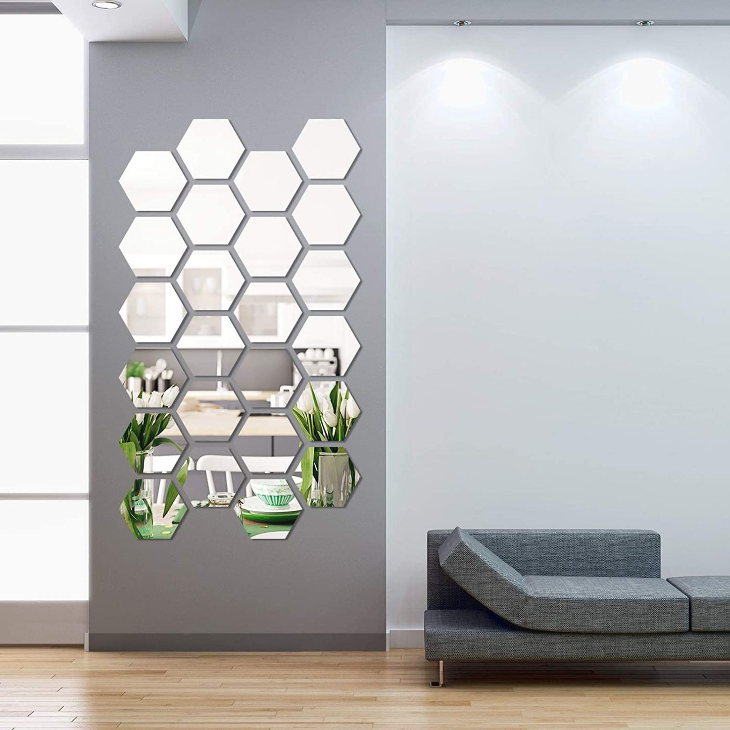 Shappy 24 Pieces Hexagon Mirror Wall Sticker Removable Acrylic Mirror Setting Wall Sticker Decal Honey Comb Decal for Living Room Bedroom Home Decor(12.6 x 11 x 6.3 cm)