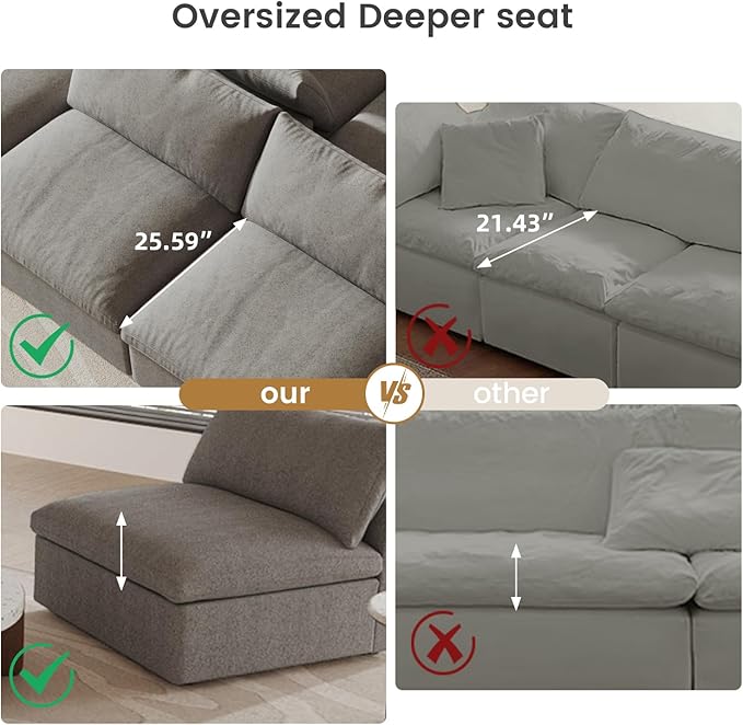 Cloud Modular Sectional Sofa, 8 Seater Sofa Wide Deep Seat Couches, Sofa Covers