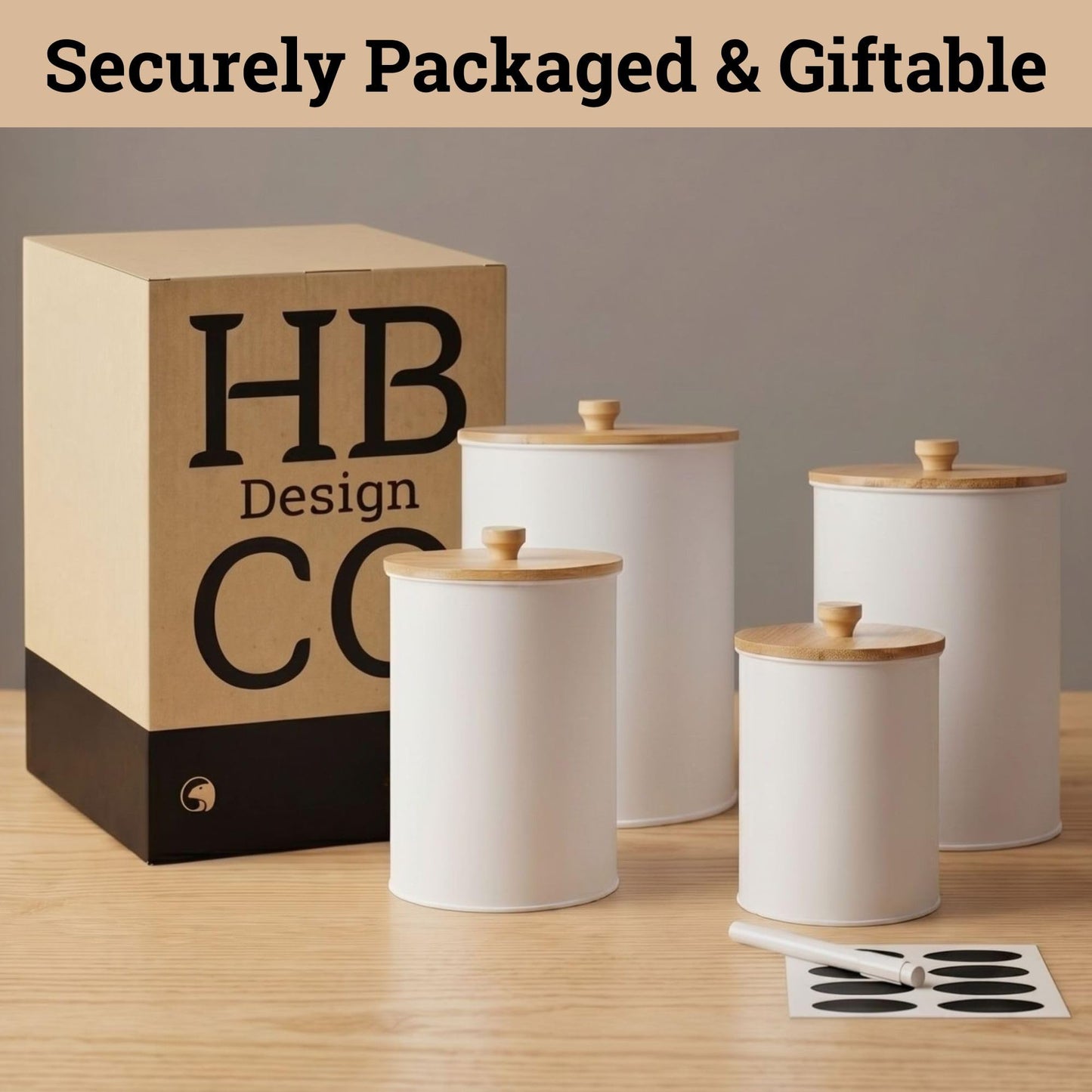 Kitchen Canisters for Countertop Set of 4 with Customizable Chalkboard Labels & Marker Pen - Big Iron Kitchen Canisters with Airtight Lids - White Canister Set - Flour and Sugar Containers Farmhouse