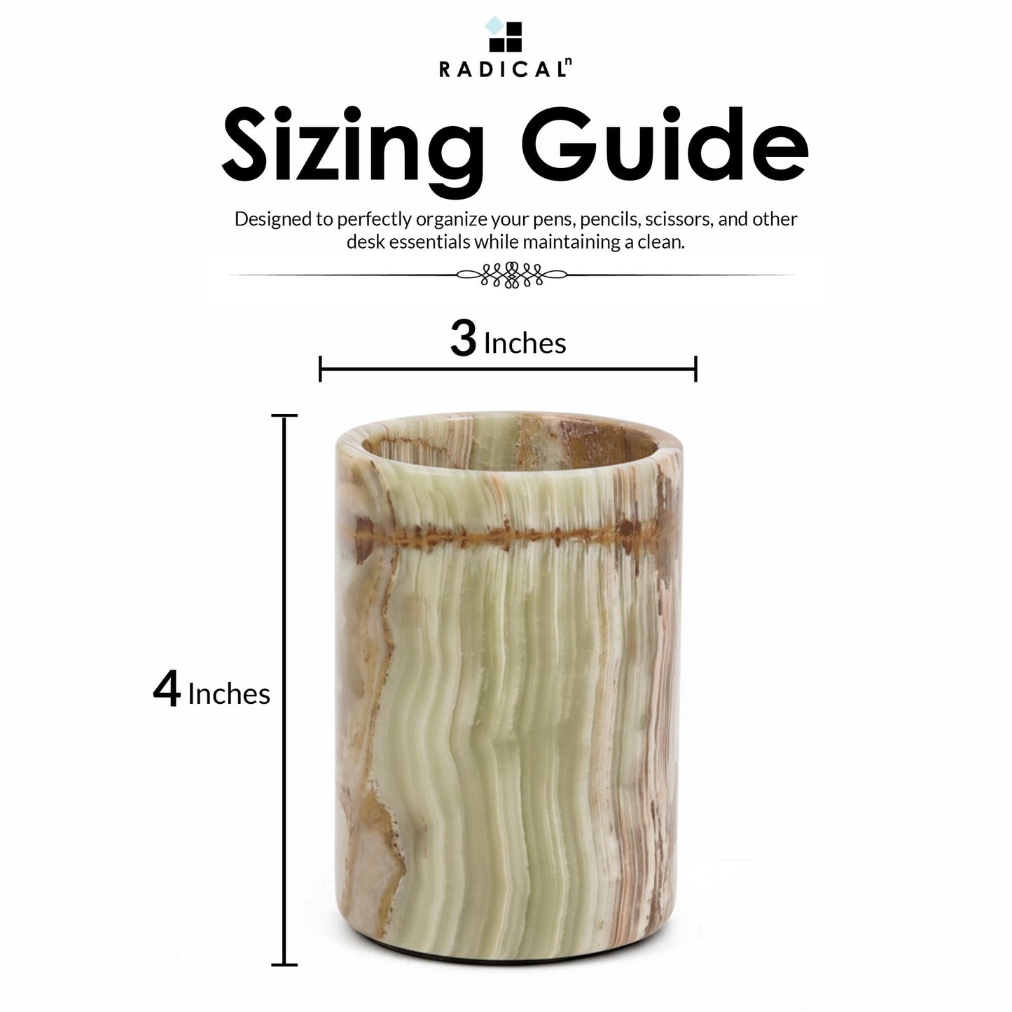 Radicaln Marble Pen Holder For Desk 4" Inches Green Onyx Handmade Marble Toothbrush Holder & Pen Holder For Home Decor, Ideal Pencil Holder For Desk Organizer