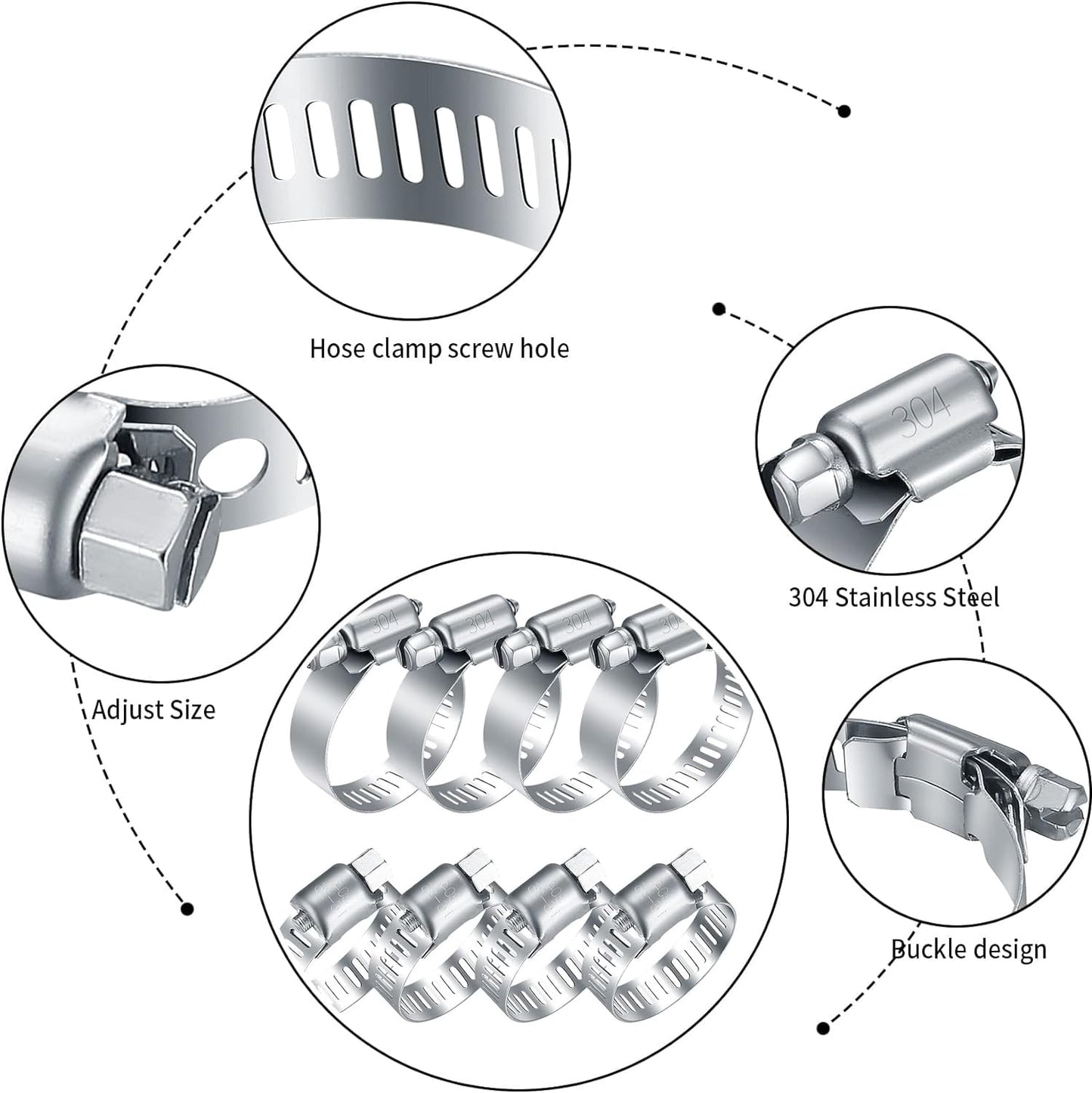 20Pcs Adjustable Stainless Steel Hose Clamps Assortment Kit, 1/4-2 in (6-51mm) Worm Gear Pipe, Fuel LineHeavy Duty for Plumbing, Washing Machine, Mechanical,Garden and Automotive Hose Connections