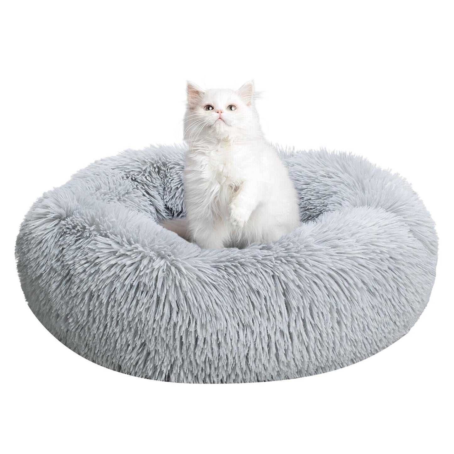 TOHDNC Cat Dog Bed Round 50 cm, Calming Fluffy Plush Cat Bed Anti Anxiety Cozy Donut Pet Bed Cuddler with Non-Slip Bottom Small Medium Dogs and Cats