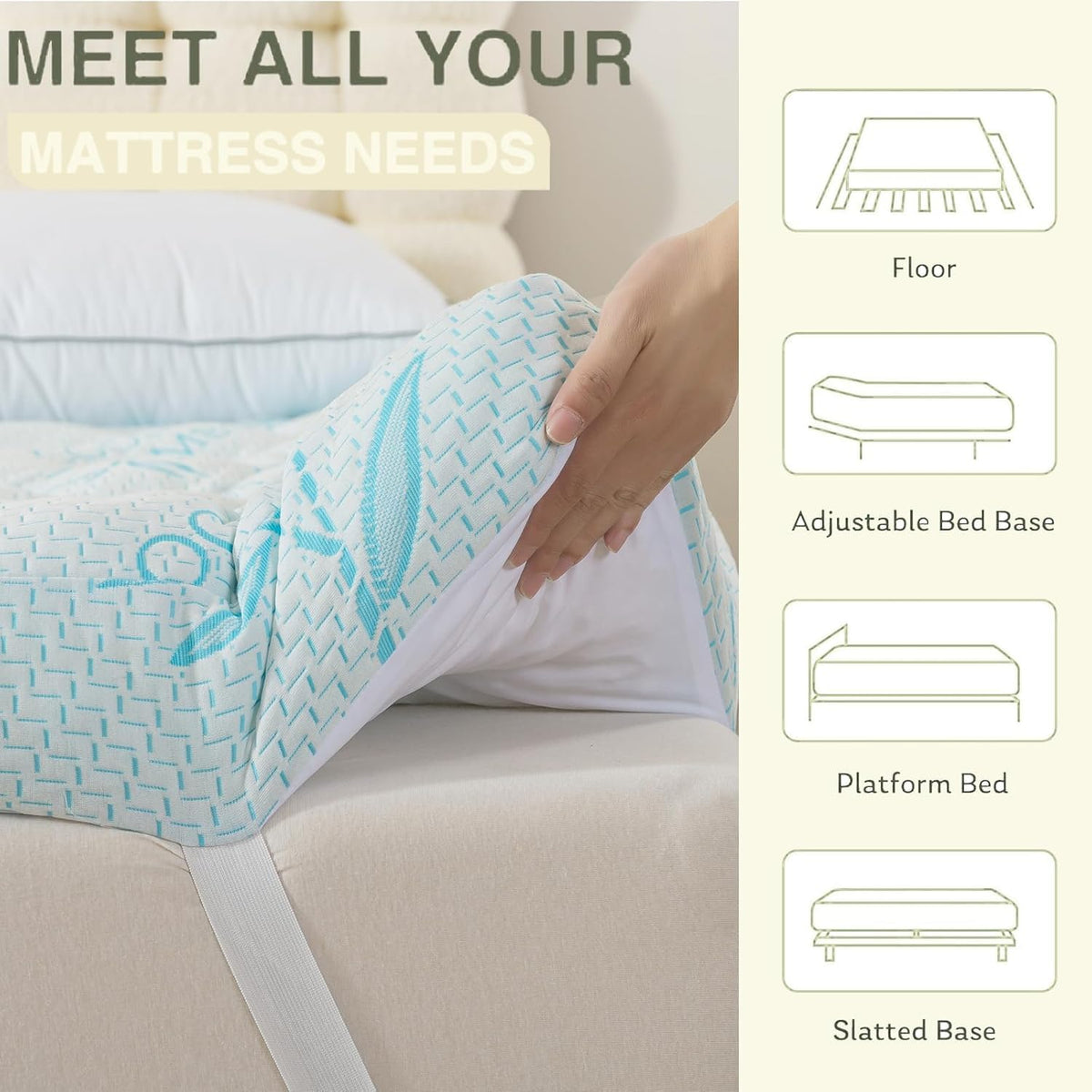 SHOUREN 4-5 Inch Mattress Topper Queen Size, 2100 GSM Pillow Top
