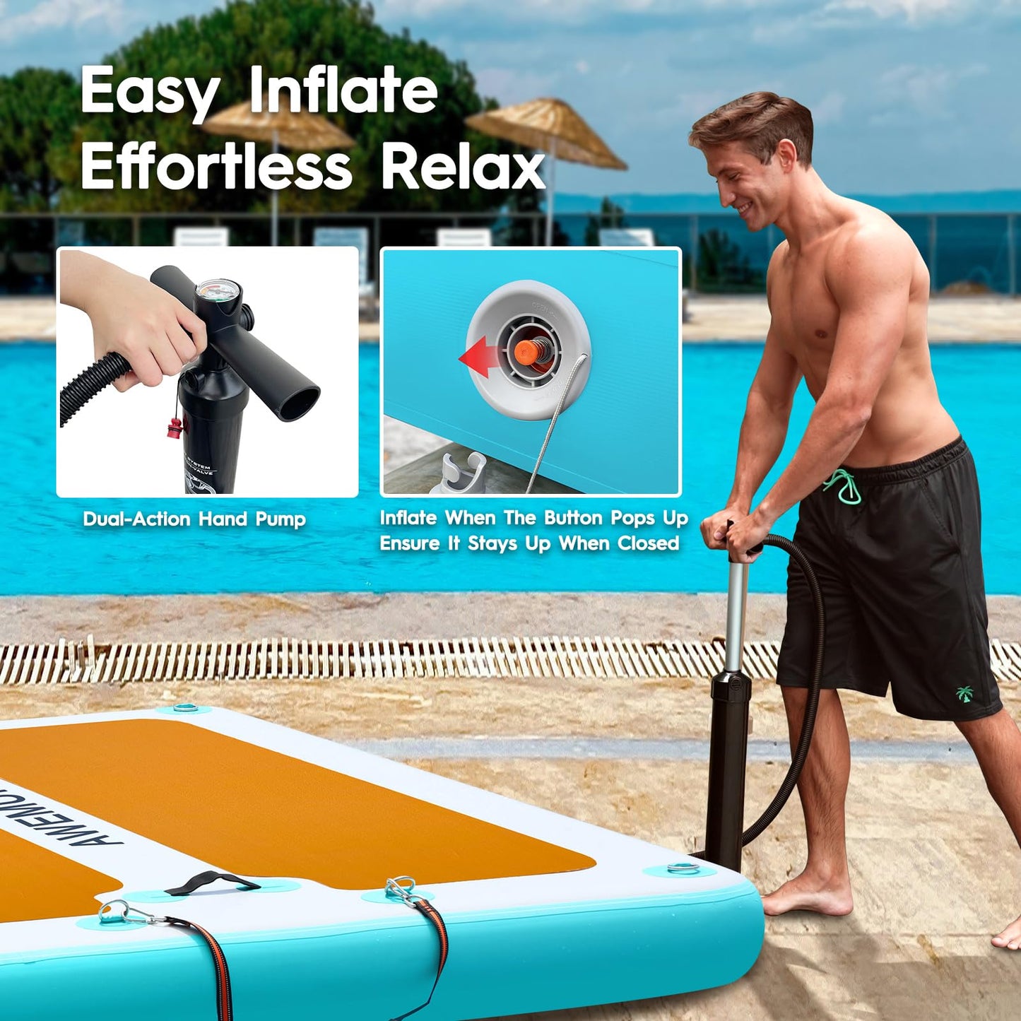 AWEMUFA 10ft x 6ft Inflatable Floating Dock, Inflatable Dock Floating Platform, Inflatable Raft Island with Non-Slip PVC Surface, Floating Mat Lake Floats for Pool Beach Ocean