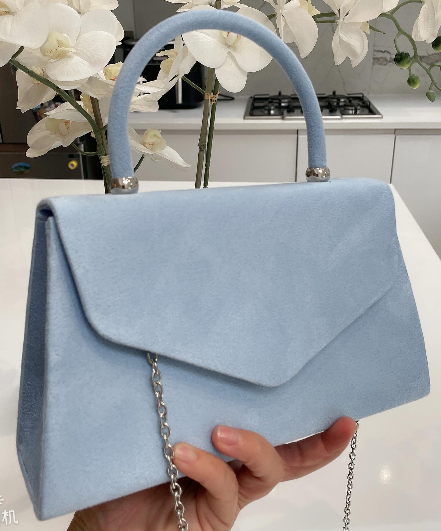 LeahWard Women's Clutch Bag Top Handle Wedding Suede Handbags 304 (Serenity)